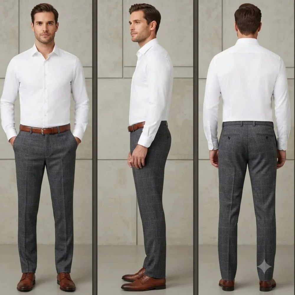 Banana Republic Wool Dress Pants Mens 33x32 Gray Check Slim Fit Workwear